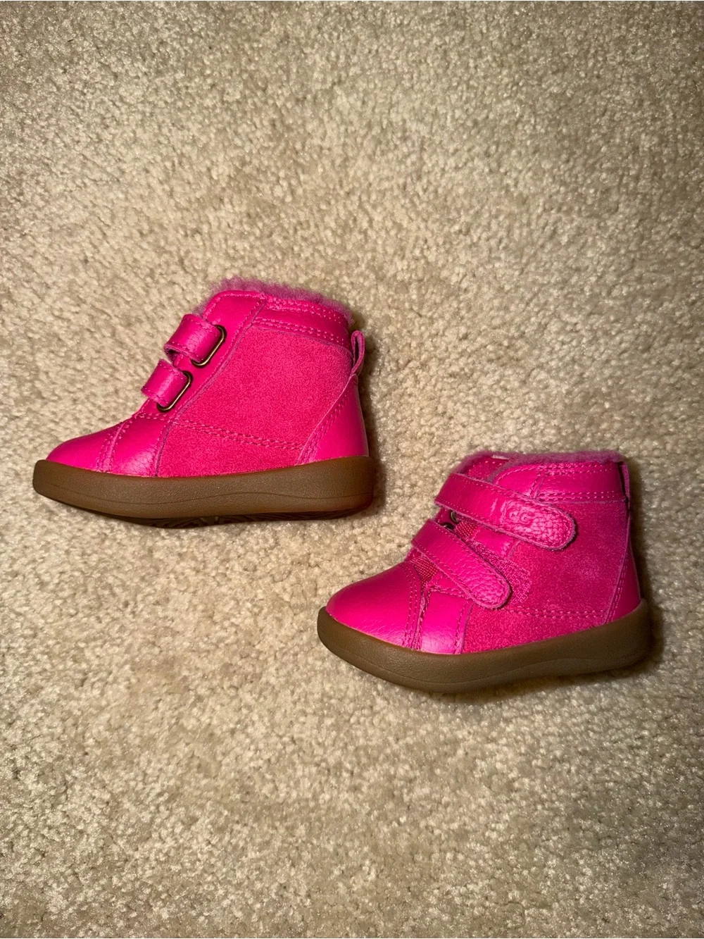 UGG Kids Bright Hot Pink Velcro Ankle Boots